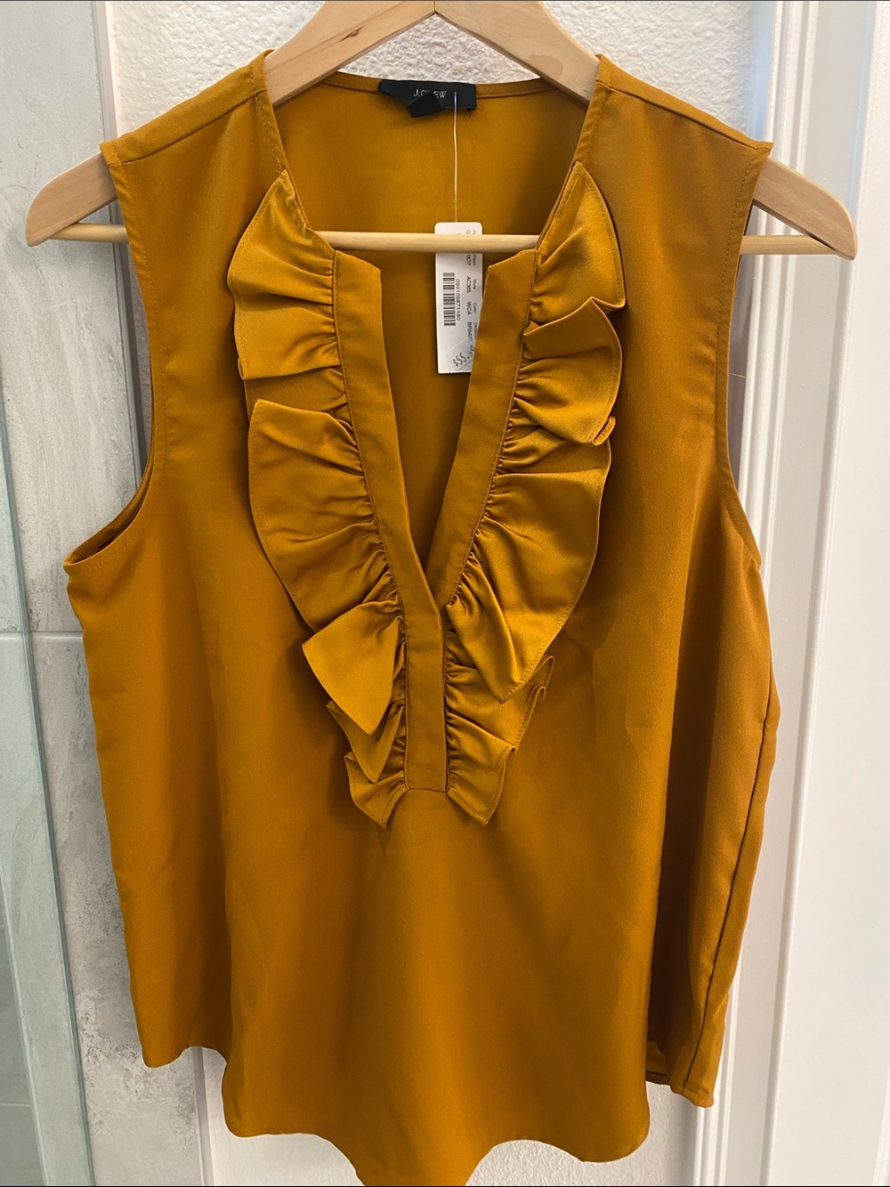 J. Crew Mustard Yellow Ruffle Sleeveless Blouse